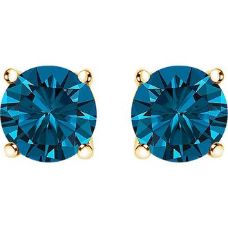 House of Brilliance 14K Gold 1.00 Cttw Blue Lab Grown Diamond Stud Earrings in Yellow at Nordstrom