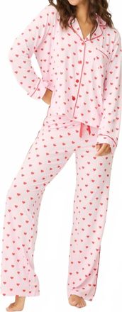 PJ Salvage Wildest Dreams Heart Print 3-Piece Pajama Set In Pink