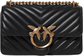Pinko Gewatteerde leren schoudertas met vogelsluiting - Dames - Schoudertassen - Zwart - ONE Size - Leer - Tassen