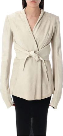 Rick Owens Leather Jackets, female, Beige, S, Wrap Design V-Neck Outerwear