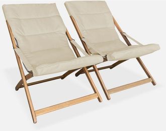 Sweeek Tumbona De Madera Plegable Con Asiento Acolchado, Set De 2