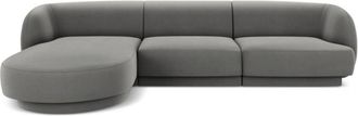 BLOOMINGLOFT 4-Sitzer Design Ecksofa Miley - mit Samtbezug Grau