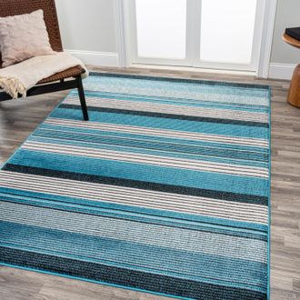 Jonathan Y Designs Duxbury Gradient Ticking Striped Green/Blue Area Rug