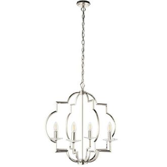 Loops Hanging Ceiling Pendant Light Polished Nickel & Crystal 4 Bulb Classic Feature in Metallics