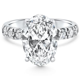 Pompeii3 Certified 5.28Ct Oval Diamond Side Halo Engagement Ring 14k White Gold Lab Grown Size: 7