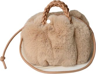 Generic Womens Plush Bags Fur Womens Shoulder Bags Warm Plush Wrist Furry Short Handle Tote Bag Ladies Handbags(Light khaki)