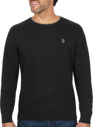U.S.Polo Association U.S. Polo Solid Jersey Crew Neck Sweater Pullover for Men, Black, Large