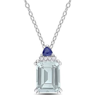 Delmar Sterling Silver Aquamarine, Sapphire & Diamond Pendant Necklace in Blue at Nordstrom Rack