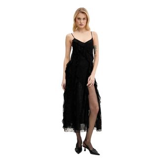 Miss Sixty Ruffled Midi Jurk - Dames - Feestkleedjes - Zwart - S - Kleedjes