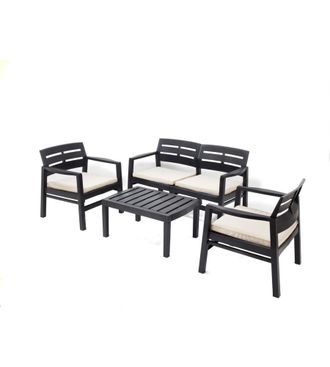 Progarden Set Da Giardino java In Polipropilene Con Cuscini Antracite 4 Sedute E Tavolino