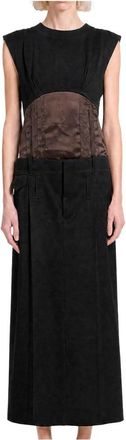 Marni Contrast Wool and Satin Dress - Dames - Maxi kleedjes - Zwart - S - Wol - Kleedjes