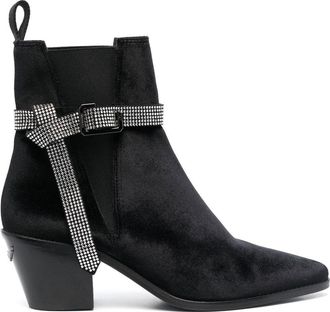 Zadig&Voltaire crystal-embellished 70mm velvet boots - women - Calf Leather/Calf Leather/Velvet - 38 - Black