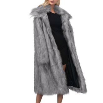 Generic Faux Fur Coat for Women Uk Fluffy Trench Coats Long Winter Warm Overcoat Turn Down Collar Thick Ladies Elegant Open Front Cardigan Long Sleeve Windpro