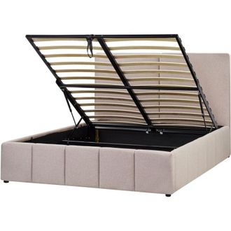 Beliani Ottoman Bed Fabric CASTELNAVET 160 x 200 cm (EU King Size) Taupe
