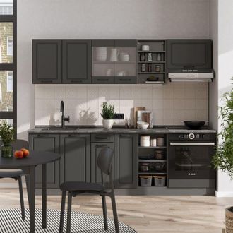 Vicco Mueble De Cocina R-line, Antracita Casa De Campo/antracita, 240 Cm, Et Roble