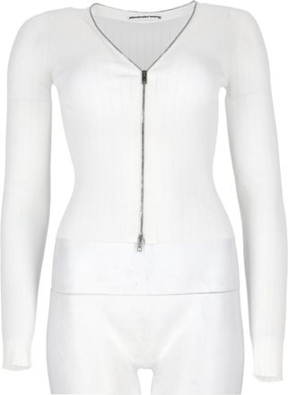 Alexander Wang Pointelle Detail Slim Fit Cardigan With Zipper Closure