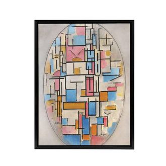 Artery8 Composition in Oval with Color Planes Mondrian Framed Canvas Wall Art in White | Size: W24 x H32