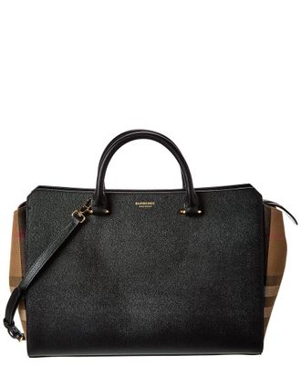 Burberry Banwell Medium Leather & Check Canvas Satchel