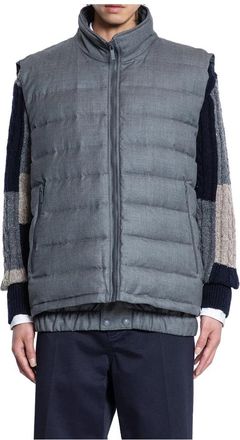 Thom Browne Gewatteerde Ski Vest in Super 120s Twill - Heren - Bodywarmers - Grijs - XL - Wol - Jassen