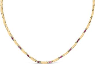 House of Brilliance 14K Yellow Gold Red Ruby and 3/8 Cttw Diamond Alternating Link Necklace