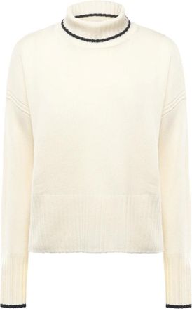 Pinko Turtlenecks, female, White, M, Merino Cashmere Jumper with Contrast Details
