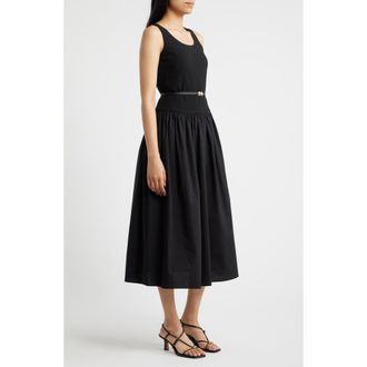 Anne Klein Sleeveless Mixed Media Midi Dress in Anne Black at Nordstrom, Size X-Small P