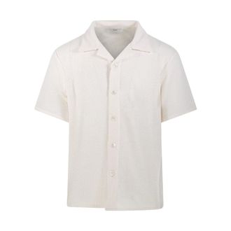 Dunst Short Sleeve Shirts, male, Beige, Size: L Open Collared Crochet Shirt