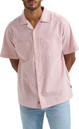Wrangler Stripe Graphic Camp Shirt in Dustry Rose at Nordstrom, Size Xx-Large