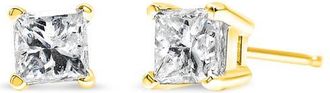 House of Brilliance 14K Yellow Gold 1.00 Cttw Princess-Cut Square Near Colorless Diamond Classic 4-Prong Solitaire Stud Earrings at Nordstrom