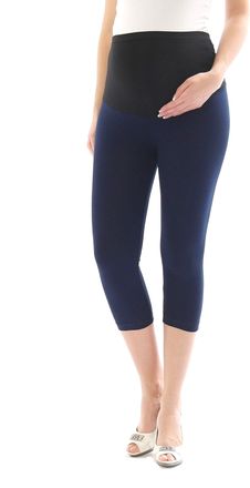 YESET Maternity Capri 3/4 Leggings Cotton Maternity Leggings Trousers with Pockets - Blue - 16