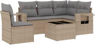 vidaXL Vidaxl - Juego De Sof&aacute;s Jard&iacute;n Con Cojines 6 Pzas Rat&aacute;n Sint&eacute;tico Beige