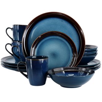 Gibson Home 16 Piece Priya Reactive Glaze Stoneware Dinnerware Set in Blue