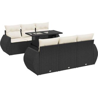 vidaXL Set De Sof&aacute;s De Jard&iacute;n 7 Pzas Con Cojines Rat&aacute;n Sint&eacute;tico Negro Vidaxl