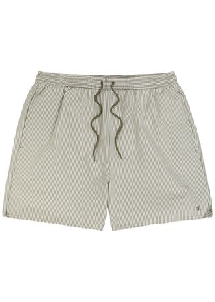 Calvin Klein Logo-embroidered Striped Seersucker Swim Shorts - Green - XL