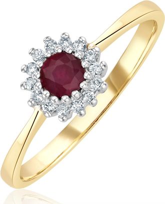 The Diamond Store Ruby 3.5 x 3.5mm And Diamond 9K Gold Ring
