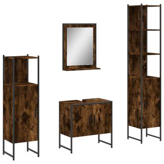 Berkfield Home 4 Piece Bathroom Cabinet Set Smoked Oak Engineered Wood in Brown