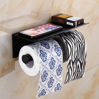 OEM Portarrollos De Papel Higi&eacute;nico De Aluminio De Doble Columna - Doble Rollo, Pr&aacute;ctico Y Elegante Para El Ba&ntilde;o 25,511,58cm - Negro