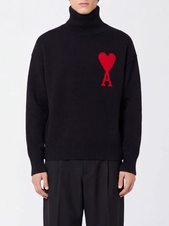 Ami Jacquard Logo Wool Turtleneck Jumper with Dropped Shoulders