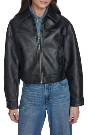 Levi's Boxy Faux Leather Bomber Jacket in Black at Nordstrom, Size X-Small