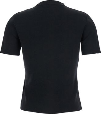 Max Mara Womens Black Crewneck T-Shirt With Embroidered Logo Viscose T-Shirts & Jerseys