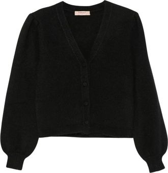 Twinset C&aacute;rdigan de punto con cuello en V y mezcla de angora - Knitwear - Mujer - Negro - XS