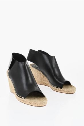Celine Leather Sandals with Raffia Wedge 10cm size 40