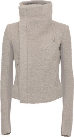Rick Owens High Neck Gray Jacket With Textured Fabric And Cropped Fit