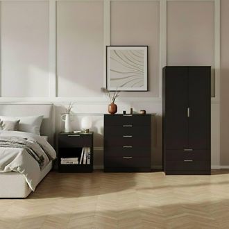 Home Discount Vida Designs Trega 3Pc Bedroom Set(1Dr Bedside, 5Dr Chest, Wardrobe) in Black