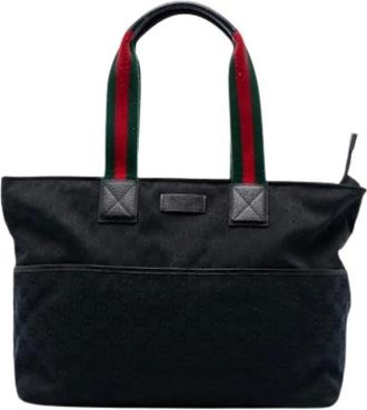 Gucci Pre-owned Tote Bags, female, Black, Size: ONE SIZE Pre-owned Canvas Tote Bag