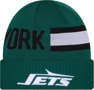 New Era Unisex-Adult NFL Official Sideline Team Logo Wordmark Tech Cuffed Beanie Cold Weather Knit Hat, New York Jets - Green, One size