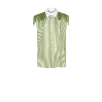 Dante6 Rhobin mouwloze blouse met franjes - Dames - Blouses & Shirts - Groen - Maat: XS Katoen