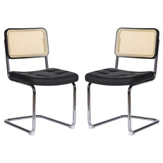 Urban Meuble Juego de 2 sillas vintage en terciopelo negro con patas cromadas