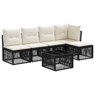 vidaXL Conjunto De Sof&aacute;s De Jard&iacute;n 6 Pcs Negro Rat&aacute;n Sint&eacute;tico Vidaxl