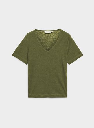 Contemporaine Womens Pure linen V-neck T-shirt